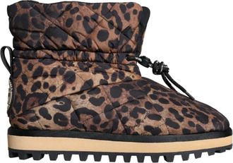 Dolce & Gabbana Luipaard Enkellaarzen Gewatteerde Schoenen - Heren - Winterlaarzen - Bruin - 44 EU - Nylon - Schoenen