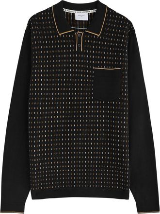 Percival Kihara Striped Cotton Polo Shirt - Black - M