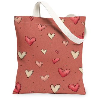 Generic ValentineS Hearts Canvas Tote Bags, Romantic Love Pattern Reusable Grocery Bags, Lightweight Washable Shoulder Strap, Peach, 13x15 Inch