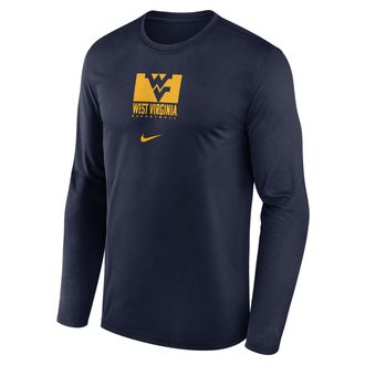 Nike West Virginia Courtside Nike Mens Dri-FIT College Long-Sleeve T-Shirt in Blue | 02TJ41SWVN-NB7