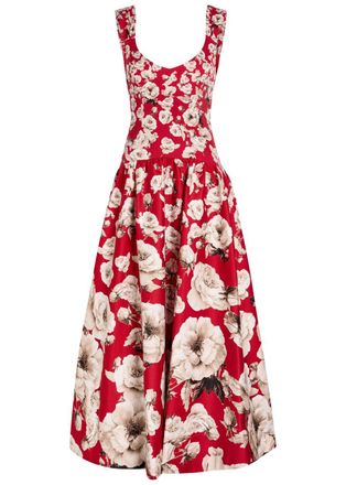 Alice & Olivia Oriana Floral-print Stretch-cotton Maxi Dress - Red - 10 (UK14 / L)