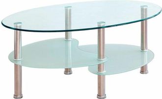 Home Heavenly Home Heavenly - Mesa Centro De Cristal Denise, Ovalada Con Revistero Cristal Transparente. Patas Met&aacute;licas. Color: Cristal Glaseado