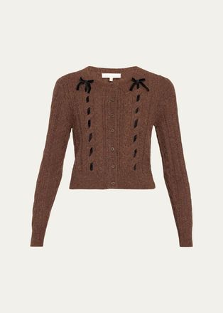 LoveShackFancy Dione Cable-Knit Crewneck Cardigan
