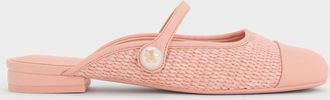 Charles & Keith Aeryn Raffia Pearl-Embellished Slip-On Mary Janes