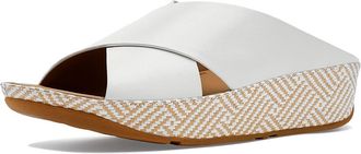 FitFlop Lulu Lux Graphic-weave Leather Cross Slides Womens Wedge Shoes Urban White : 7.5 M (B)