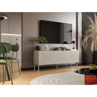 Dmora Mueble Para Tv Termoli, Un Estante, 3 Puertas, 3 Compartimentos, 150.5x42x60h Cm Beige