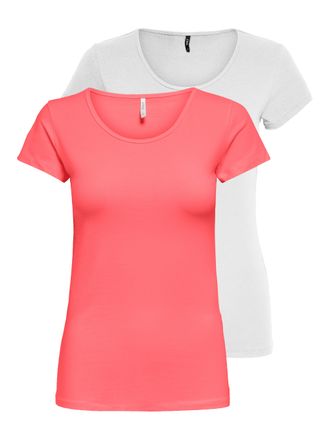 Only Rundhalsshirt ONLY ONLLIVELOVE LIFE S/S O-NECK TOP, Damen, Gr. XL, weiss (sugar coral pack:wei&szlig;), Jersey, Obermaterial: 95% Baumwolle, 5% Elasthan, un