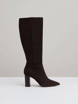 Reiss Bianca Chocolate Block-heel Knee-high Boots, 4, Brown