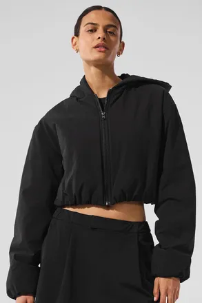 Alo | Cropped Mountain Peak Full-Zip Hoodie in Black, Size: Medium