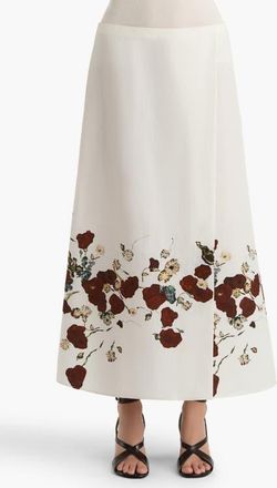Khaite Floral Silk Blend Organza Midi Skirt in Cream /Red at Nordstrom, Size 10