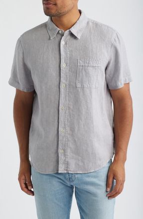 Citizens Of Humanity Cairo Short Sleeve Linen Button-Up Shirt in Stone Grey Light Grey at Nordstrom, Size X-Large