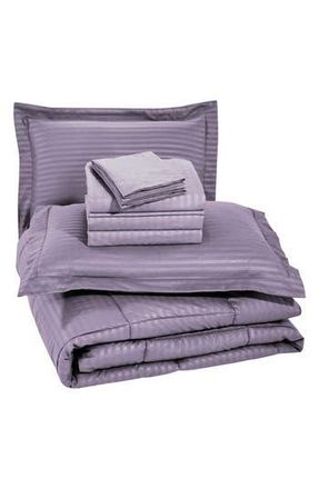 Luxury Home Embossed Stripe Microfiber 8-Piece Comforter Set in Plum at Nordstrom Rack, Size Queen