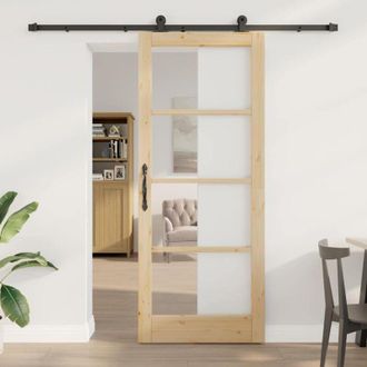 vidaXL Vidaxl - Puerta Corredera Manual Marr&oacute;n 86 X 211 Cm Madera Y Metal