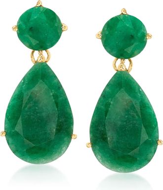 MAX + STONE 18K Yellow Gold Over Sterling Silver 19.20 ctw Emerald Drop Earrings