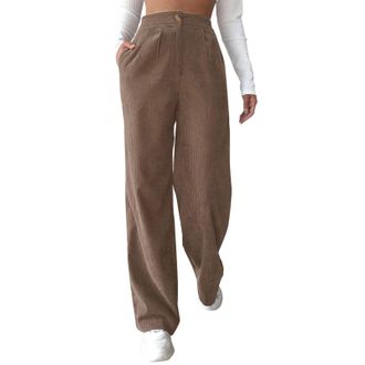 Generic 2025 Trousers High Waist Cord Wide Leg Pants Straight Trousers Women Big Size Corduroy Pants (Brown, M)