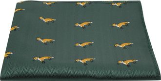 King & Priory Dark Green Herringbone Embroidered Fox Pocket Square, Handkerchief
