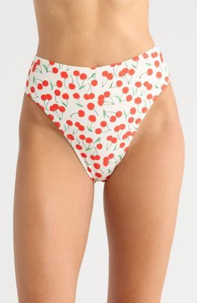 Good American Good Waist Cherry Print Cheeky Bikini Bottoms in Snow Cherries 04 at Nordstrom, Size Large