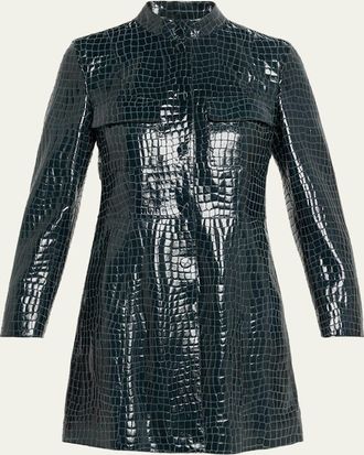 Giorgio Armani Shiny Croc-Print Leather Trench Coat