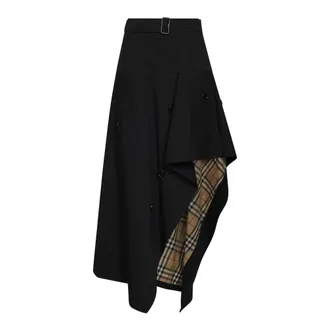 Burberry Gabardine Asymmetric Trench Skirt - female - Burberry - Midi Skirts - Black - XS - Skirts