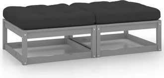 vidaXL Taburetes De Jard&iacute;n Con Cojines 2 Uds Madera Maciza Pino Gris Vidaxl