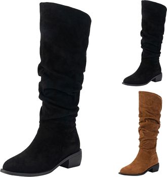 Generic Cowboy Boots for Women, Ladies Cowgirl Cowboy Boots Block Heel Pu Leather Western Chunky Low Heel Shoes Stylish and Beautiful Party Dressing Boots for