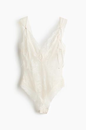 H&M Deep plunge lace body - White