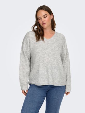 Only Carmakoma Strickpullover ONLY CARMAKOMA CARCAMILLA V-NECK L/S PULLOVER KNT NOOS, Damen, Gr. XL, light grau melange, Strick, Obermaterial: 74% Polyacryl, 24% Pol