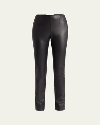 The Row Lakun Leather Skinny-Leg Slit-Hem Pants