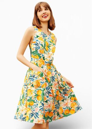 ModCloth Market Day Fit & Flare Dress in Sweet Orange Spritz at Nordstrom, Size X-Large