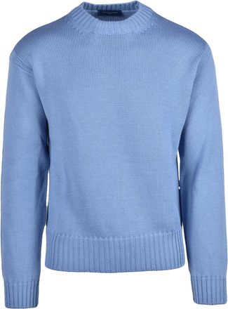 Daniele Fiesoli Light Blue Crew Neck Sweater With Ribbed Details