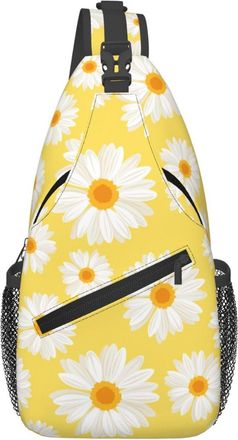 Generic White Daisy Flowers Yellow Sling Bag Trendy Cross Body Bag Lightweight Sling Backpack For Outdoors Casual Camping