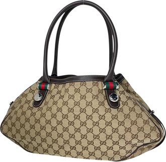 Gucci Brown Gg Canvas Leather Tote Bag (Pre-Owned)