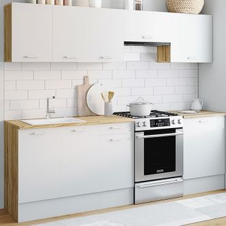 IDMarket Idmarket - Cocina Completa Subtil 240 Cm Con 7 Encimeras En Madera Y Blanco