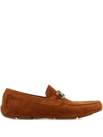 Ferragamo Gancini-buckle loafers - men - CALFSKIN/Calf Suede/Rubber - 11.5EE - Brown