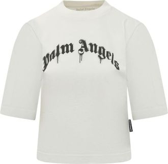 Palm Angels White Logo Crew Neck T-Shirt
