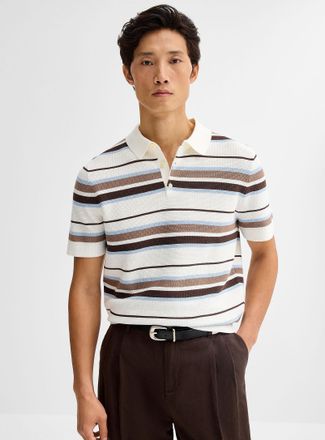 Le 31 Mens Textured striped knit Polo Shirt