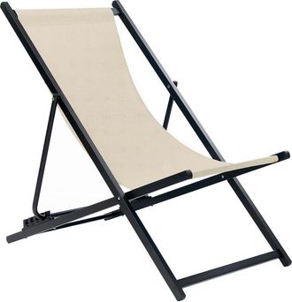 Beliani Tumbona De Jard&iacute;n De Metal Beige Negro Respaldo Reclinable Plegable Locri Ii