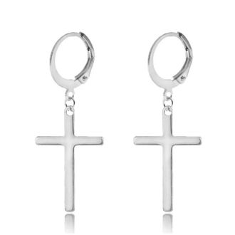 Generic 1 Pair Silver Crystal Cross Drop Earring for Women Men Luxury Hoop Earrings Fash