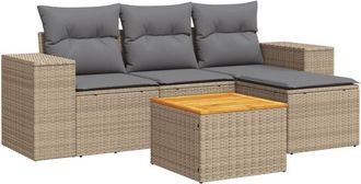 vidaXL Juego De Sof&aacute;s Jard&iacute;n Con Cojines 5 Pzas Rat&aacute;n Sint&eacute;tico Beige Vidaxl