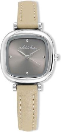 Ettika Rounded Quartz Leather Strap Watch, 26mm in Grey/Taupe at Nordstrom Rack