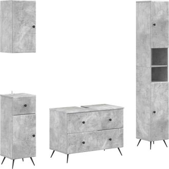 vidaXL Juego De Armarios De Ba&ntilde;o De 4 Piezas Breda Gris Hormig&oacute;n Vidaxl