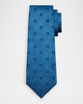 Kiton Men & apos;s Geometric Jacquard Silk 7-Fold Tie