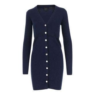 Pinko Pinko, Kleedjes, Dames, Blauw, M, Wol, V-hals Wolmix Gebreide Jurk Navy