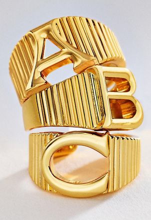 Luv AJ Initial Ridged Signet Ring