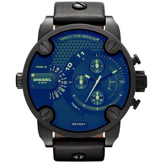 Diesel DZ7257 Bad Ass Chronograph Blue Dial Black Leather Mens Watch - One Size
