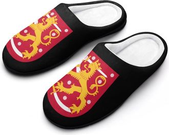 Generic Coat of Arms of Finland Slippers Men Winter Warm Cotton Anti-Slip Indoor Slip-Ons House Shoes