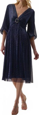 Joseph Ribkoff Sparkle Mesh Pliss&eacute; Fit And Flare Midi Dress In Marine