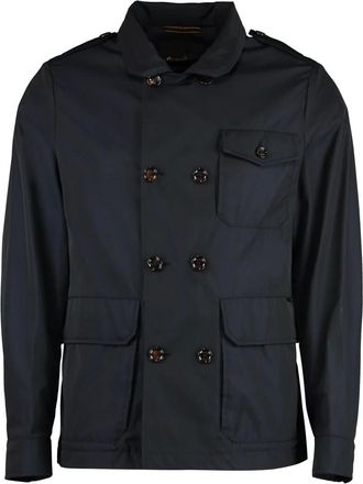 Moorer Jassen, Heren, Blauw, L, Katoen, Dubbelrijige gabardine jas