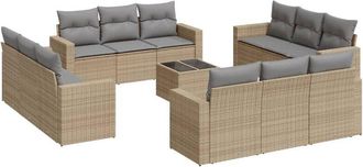 vidaXL Set Comedor De Jard&iacute;n Con Cojines 13 Pzas Rat&aacute;n Sint&eacute;tico Beige Vidaxl