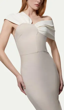 Karen Millen Figure Form Asymmetric Midi Dress in Neutral at Nordstrom, Size X-Small